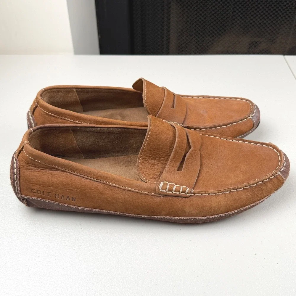 Cole Haan Mens Gunnison Driver C30966 British Tan Leather Penny Loafers 9.5M